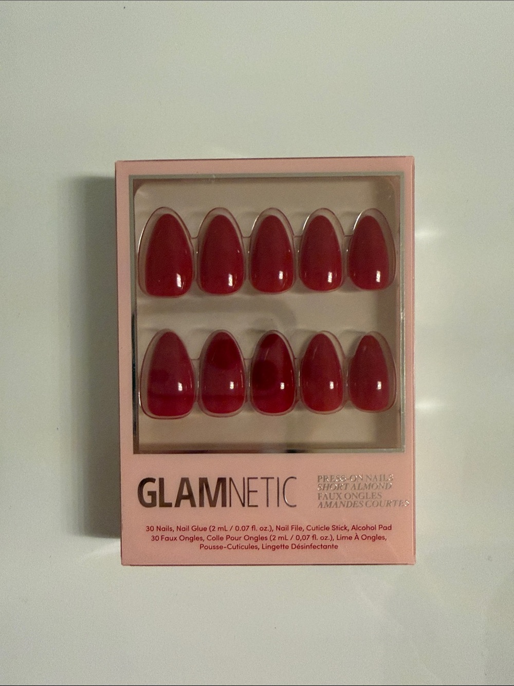 Glamnetic Red Press-On Almond Nails, classic red